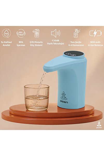Pizen Flow USB Şarjlı Otomatik Damacana Su Pompası TDS Ölçer 250ml 500ml 1L 2...