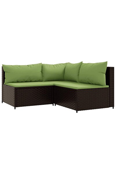 vidaxl Set mobilier de grădină cu perne, 3 piese, maro, poliratan