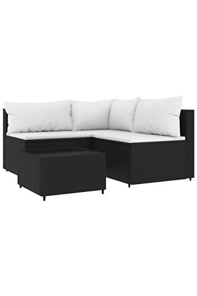 vidaxl Set mobilier relaxare grădină 4 piese cu perne poliratan negru