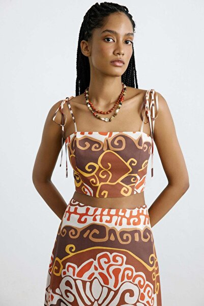 Rue Studio Keten Kare Yaka Crop Multi Büstiyer