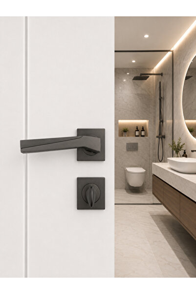 Sofuoğlu Yıldız Zamak Kare Rozetli Lüks Banyo WC Kapı Kolu Mat Antrasit