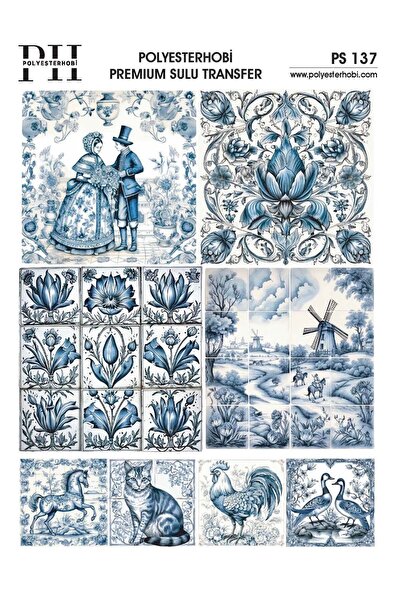 POLYESTERHOBİ Premium Sulu Transfer 25X35 CM BLUE BLANC DESENLİ PS 137
