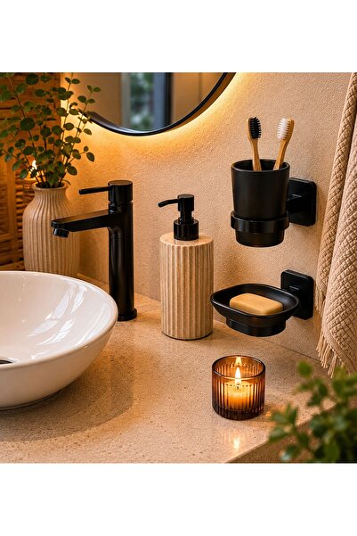 MayCap 2'li Yapışkanlı Diş Fırçalık ve Sabunluk Banyo Düzenleyici Siyah