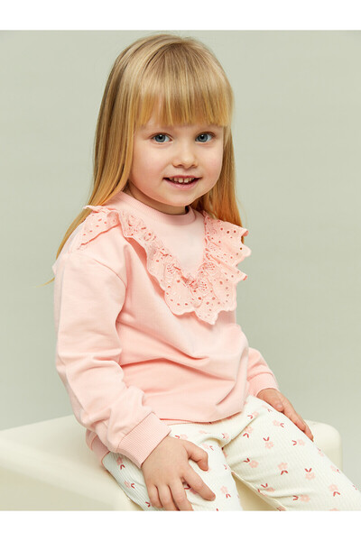 LC Waikiki Nevavm Farkıyla Oval Collar Baby Girl Sweatshirt and Leggings 2-Pi...