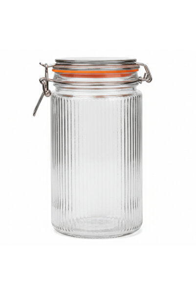 Nautilus Ribbed Glass Clip Jar – 1580 ml | Airtight Storage Canister with Sta...