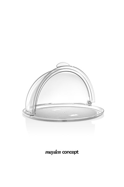 Mayden Concept وعاء تقديم دائري من البولي كربونات مقاس 350 مم، مقاوم للكسر والصدمات، مع غطاء قابل للطي، لتقديم الكيك والبسكويت ووجبات الإفطار
