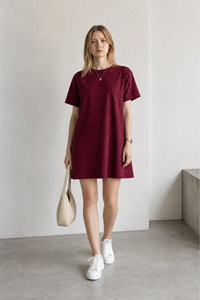 Altamira Women's Burgundy Stone Short Sleeve Dress