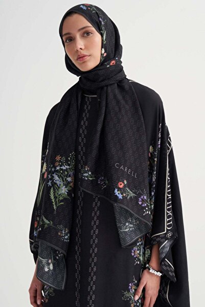 carell Buket Monogram Floş Şal Siyah