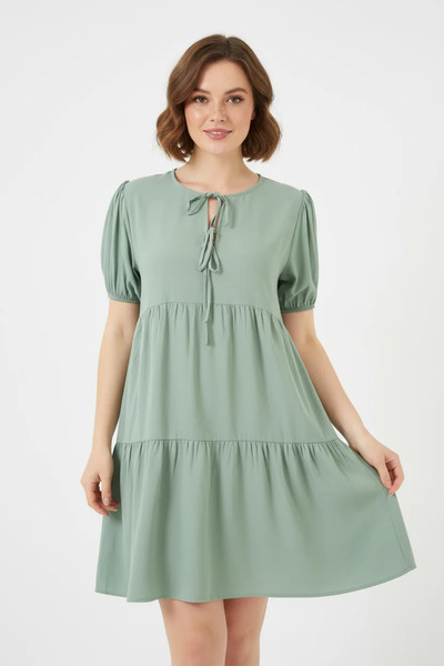 buğrahayalin Women's Drawstring Waist Short Sleeve Viscose Green Dress