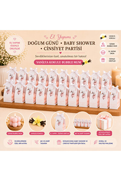 F&A Candle 50 ADET Kişiye Özel El Yapımı Pembe Bubble Mum – Vanilya Kokulu Ni...