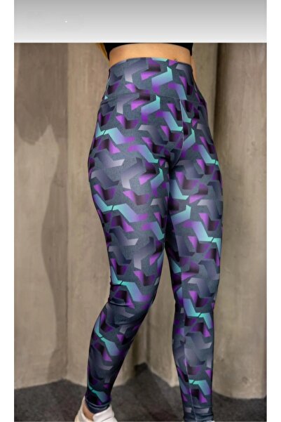 OK BLUME Women's High Waist Diver Fabric Patterned Gathering Sports Leggings