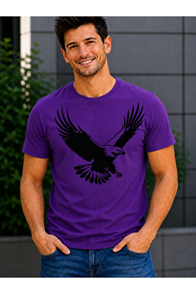 VODEXA Tricou oversize pentru bărbați, cu imprimeu vultur, 100% bumbac, croia...