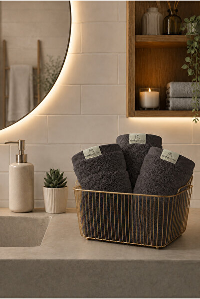 Nimba Home - 3'lü Antrasit 30x30 cm %100 Pamuk Misafir Havlu Seti