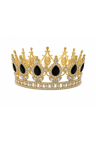 OEM Decorative gold crown with black teardrop crystals 12 cm