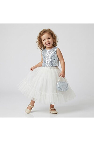 BİLGEN Style Girl's Dress Sequined Tulle Fluffy Open Back Bow Detailed Evenin...