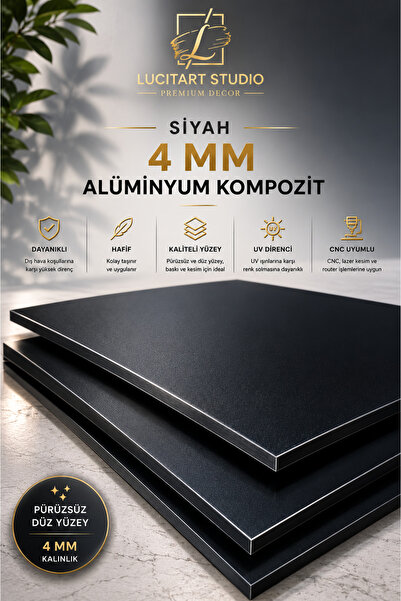 LucitART 4 mm Siyah Alüminyum Kompozit Panel Levha | CNC ve Lazer Kesime Uygu...