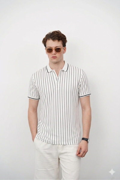 ATKGİYİM Season's Favorite: Striped Men's Polo T-Shirt with Button Detail