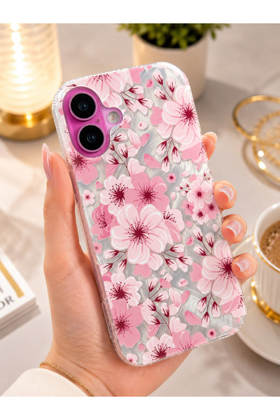 EDELFU iPhone 16 PLUS uyumlu - Aurora Parlak Tüy Desenli Gümüş Koruyucu Silik...