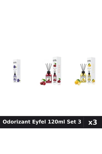 Eyfel Set 3 Odorizant Camera cu Betisoare 120ml - Zambile, Cireșe, Lămâie