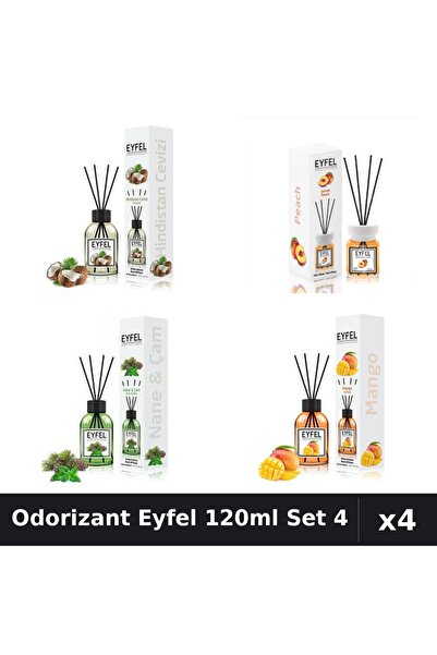 Eyfel Set 4 Odorizante Camera Betisoare 120ml - Mango, Nucă, Piersică, Pin Mentă