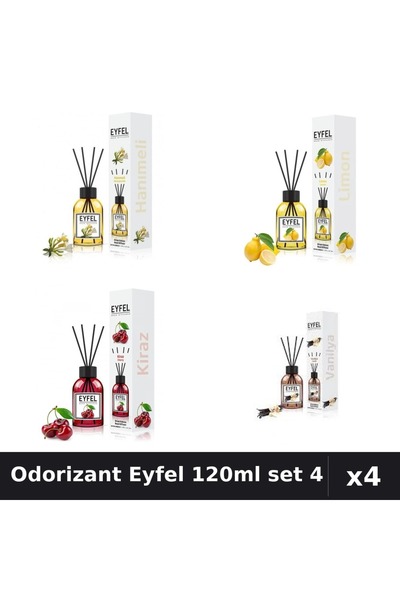 Eyfel Set 4 Odorizant Camera Betisoare 120ml - Cireșe, Lămâie, Vanilie, Mâna ...