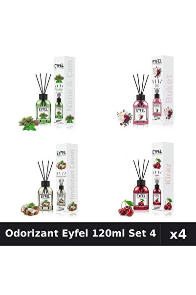 Eyfel Set 4 Odorizant Camera Betisoare 120ml - Pin Menta, Bouquet, Cocos, Cirese