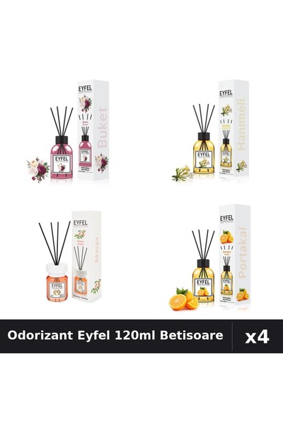Eyfel Set 4 Odorizant Camera Betisoare 120ml - Bouquet, Acacia, Portocala, Mâ...