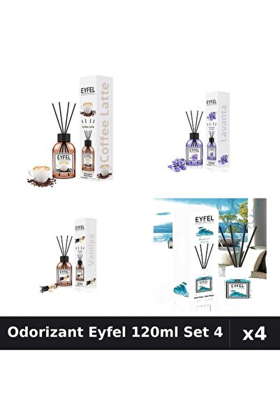 Eyfel Set 4 Odorizant Camera Betisoare 120ml - Cafea, Lavanda, Vanilie, Ocean
