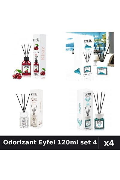 Eyfel Set 4 Odorizant Camera Betisoare 120ml - Angel, Bumbac, Cireşe, Ocean