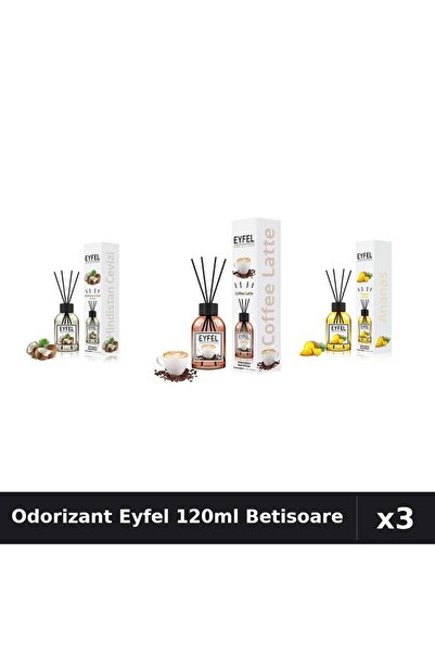 Eyfel Set 3 Odorizant Camera cu Betisoare 120ml - Ananas, Cafea, Nuca De Cocos