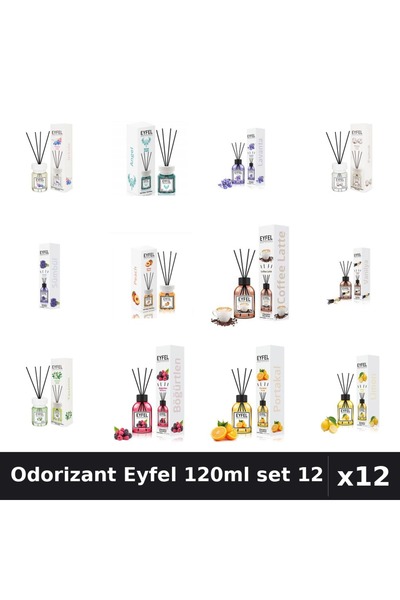 Eyfel Set 12 Odorizante Camera Betisoare 120ml - 12 Arome Asortate, Parfum In...