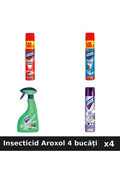 Aroxol Set 4 Spray Insecticid 250ml, 400ml, 500ml, 580ml - Protecție Casă