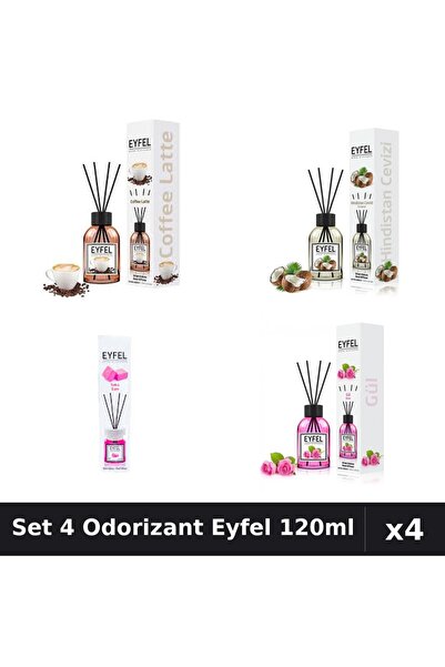 Eyfel Set 4 Odorizante Camera Betisoare, Bubble Gum, Cafea, Nuca De Cocos, Tr...