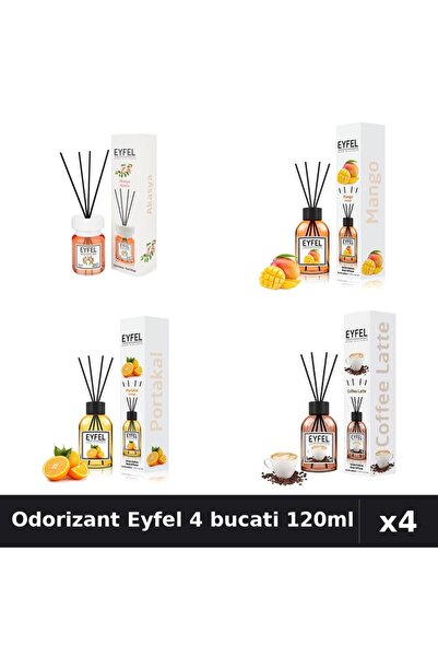 Eyfel Set 4 Odorizant Camera Betisoare - Acacia, Mango, Portocala, Cafea 120ml