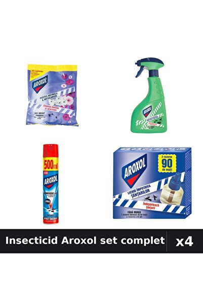 Aroxol Pachet 4 Insecticid - Spray 400ml, 500ml, Pastile 20 bucati, Aparat 45...