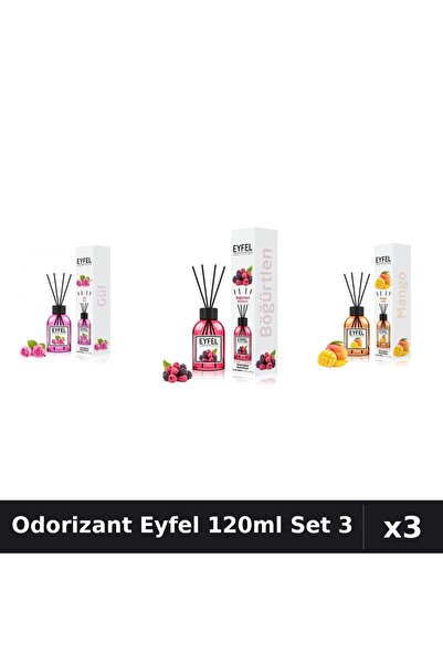 Eyfel Set 3 Odorizant Camera Betisoare 120ml - Trandafir, Fructe Pădure, Mango