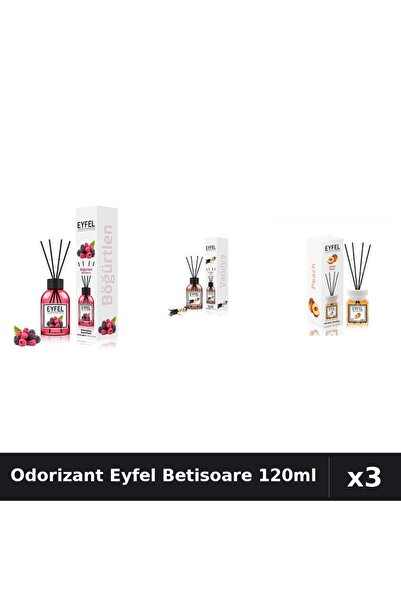 Eyfel Set 3 Odorizant Camera Betisoare 120ml - Fructe Pădure, Vanilie, Piersică