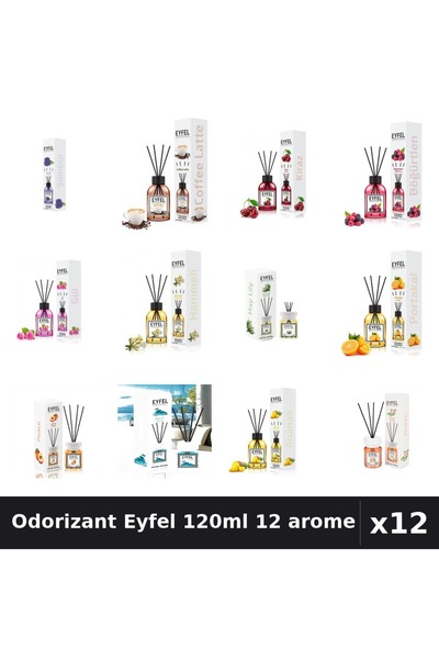 Eyfel Set 12 Odorizant Cameră cu Bețișoare 120ml - 12 Arome Asortate, Parfum ...