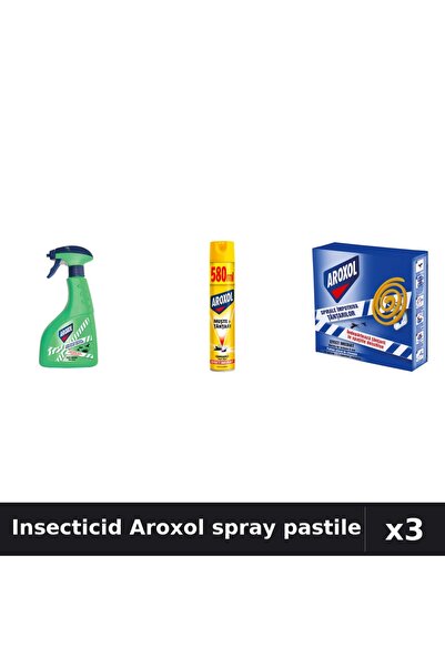 Aroxol Set 3 Spray Insecticid 400ml 580ml + Pastile Anti-Insecte 10 buc