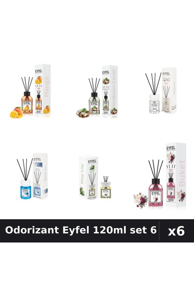 Eyfel Set 6 Odorizante Camera Betisoare - 6 Arome Asortate, 120ml Parfum Intens