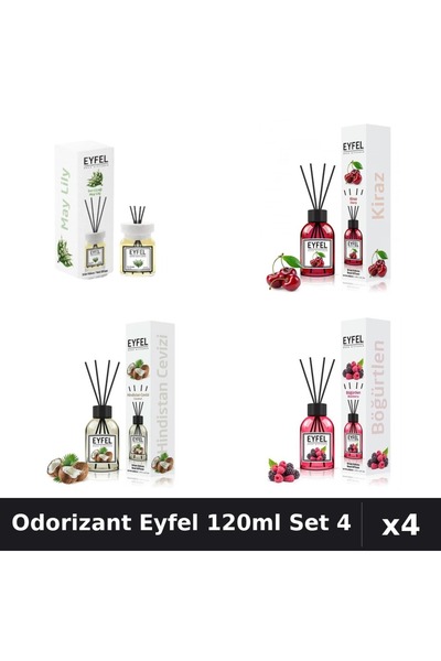 Eyfel Set 4 Odorizant Camera Betisoare 120ml - Lacramioare, Cirese, Nuca Coco...