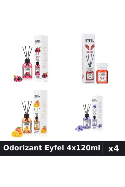Eyfel Set 4 Odorizant Cameră Betișoare 120ml - Fructe Pădure, Lavandă, Mango,...