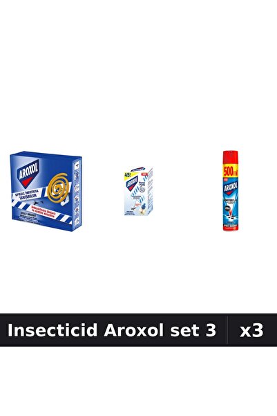 Aroxol Set 3 Insecticid - Spray 500ml, Aparat Electric, Spirale 10buc - Prote...