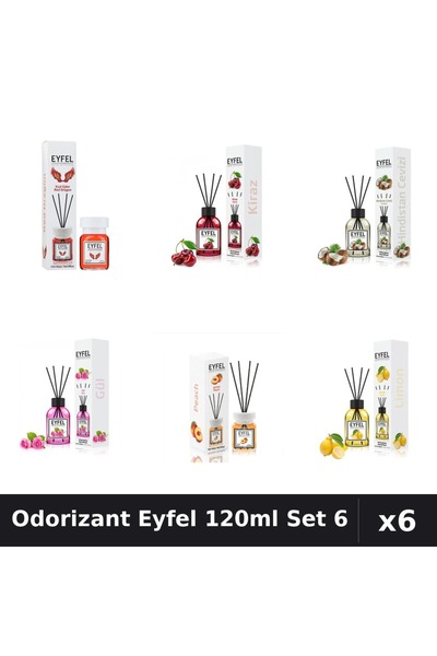 Eyfel Set 6 Odorizante Camera Betisoare 120ml - 6 Arome Asortate, Parfum Intens