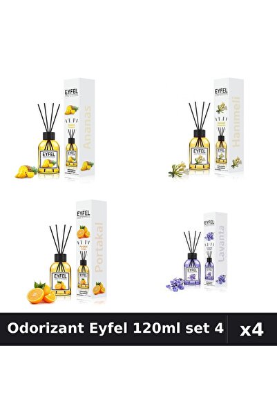 Eyfel Set 4 Odorizant Camera Betisoare 120ml - Ananas, Lavanda, Portocala, Mâ...