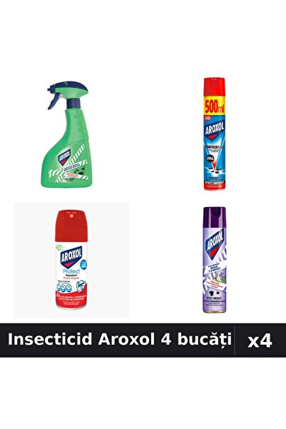 Aroxol Set 4 Spray Insecticid 100ml, 250ml, 400ml, 500ml - Protecție Casă