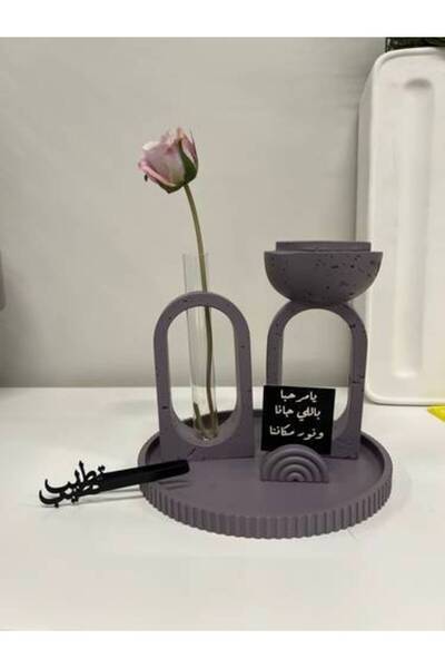 seasons box طقم مبخرة مع فازة وصحن وحامل كرت – لون بنفسجي رمادي