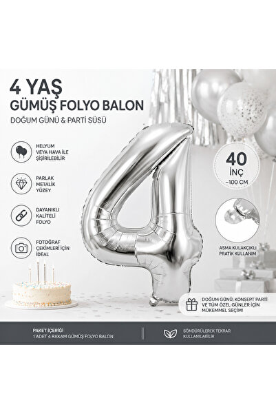 4 YAŞ GÜMÜŞ BALON 40 INC
