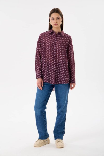 Reji Floral Patterned Oversize Transparent Shirt