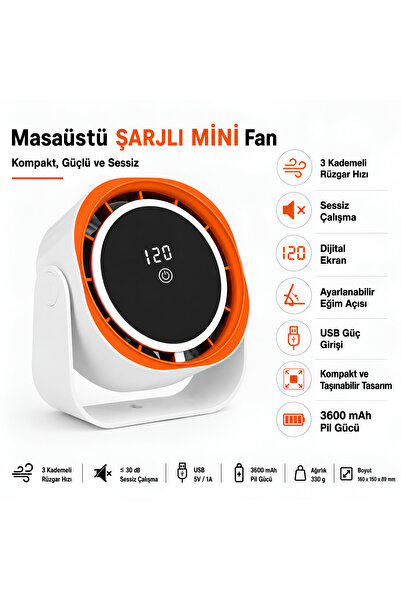 Dexmon Şarjlı Masaüstü Mini Fan 3600 mAh Ayarlanabilir Taşınabilir Güçlü Seri...